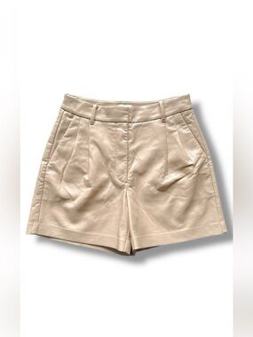 Aritzia Wilfred Effortless 5” Vegan Leather Shorts High‑Waisted Size 8 Beige